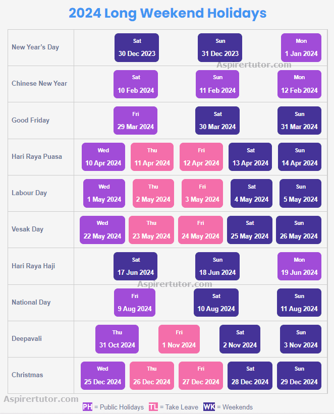 2024 long weekends holidays singapore