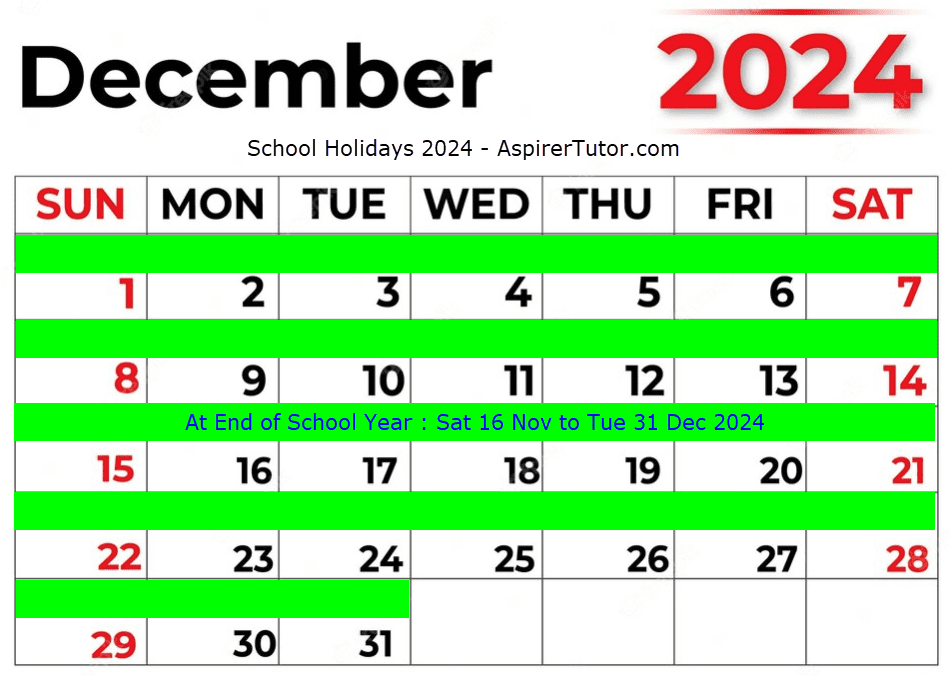 Singapore December School Holidays 2024